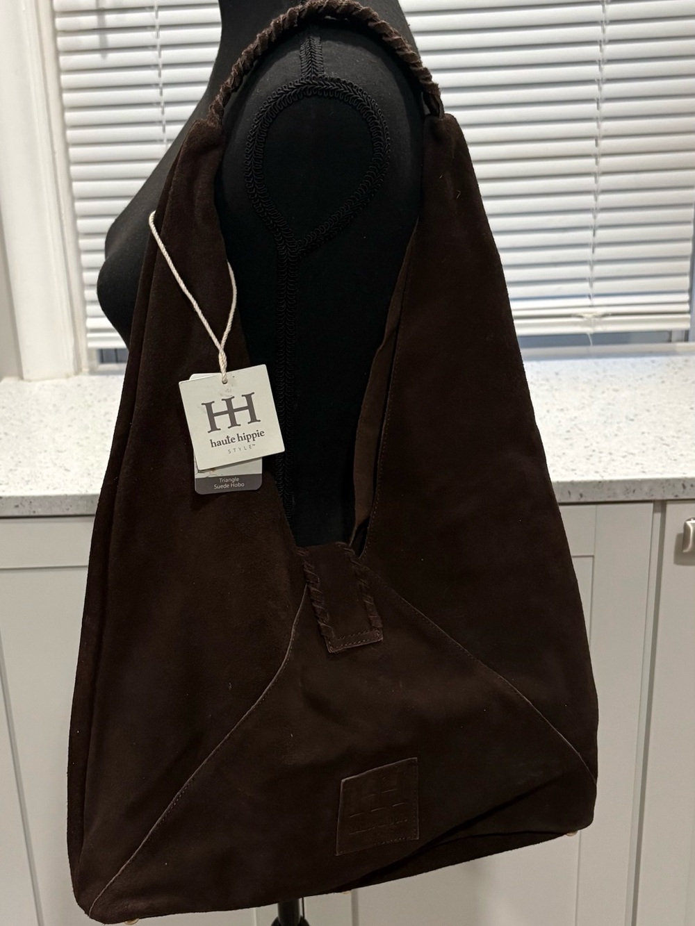 NWT Haute Hippie Camel Brown Triangle Hobo Bag 100% Genuine Suede Leather
